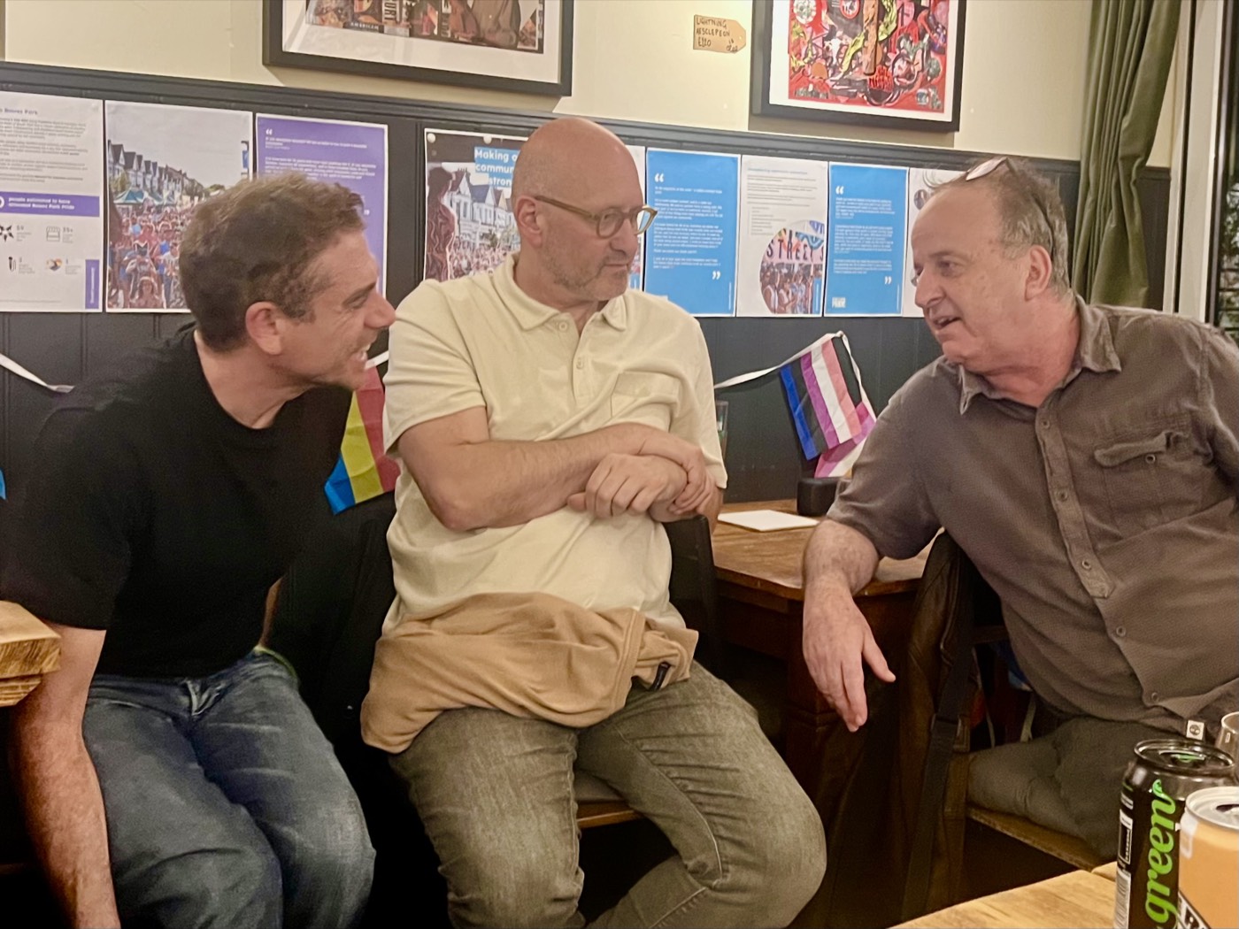 Men Talk Music members chatting together at a meetup